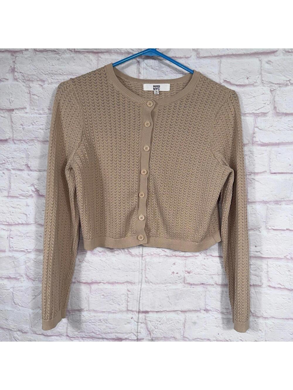 Madden NYC Women's Beige Knit Cardigan Sweater Size S